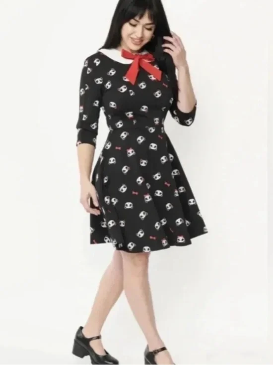 Unique Vintage Panda Retro Pinup Rockabilly Fit Flare Black Bow Dress 3X 20 - Picture 3 of 15